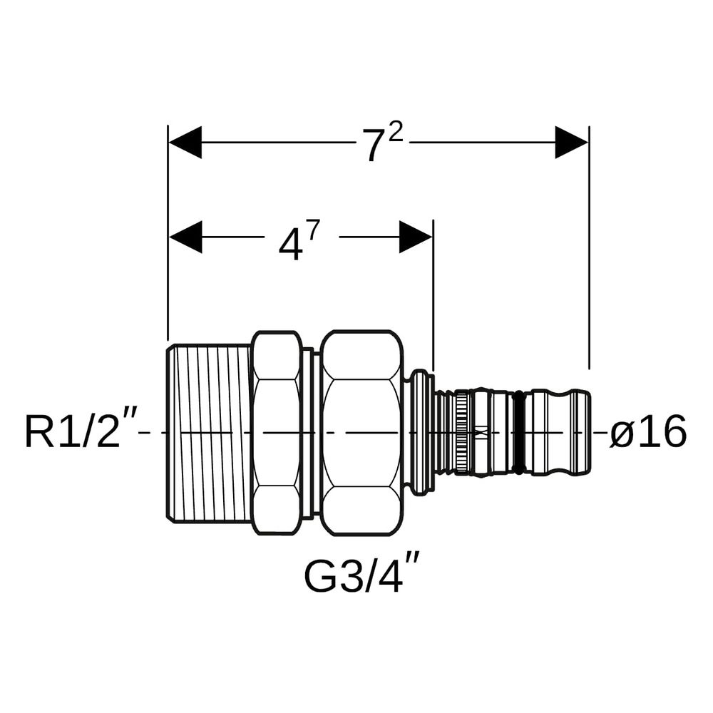 Geberit Mepla Übergangsverschraubung mit Außengewinde, D 16mm, R 1/2", G 3/4", Rotgu... GEBERIT-601590005 4025416679127 (Abb. 7)