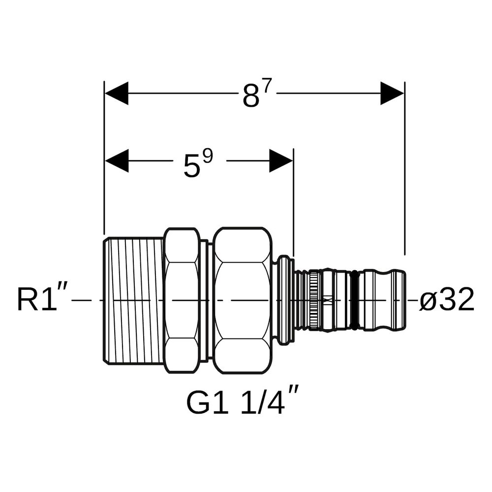 Geberit Mepla Übergangsverschraubung mit Außengewinde, D 32mm, R 1", G 1 1/4", Rotgu... GEBERIT-604590005 4025416679653 (Abb. 7)