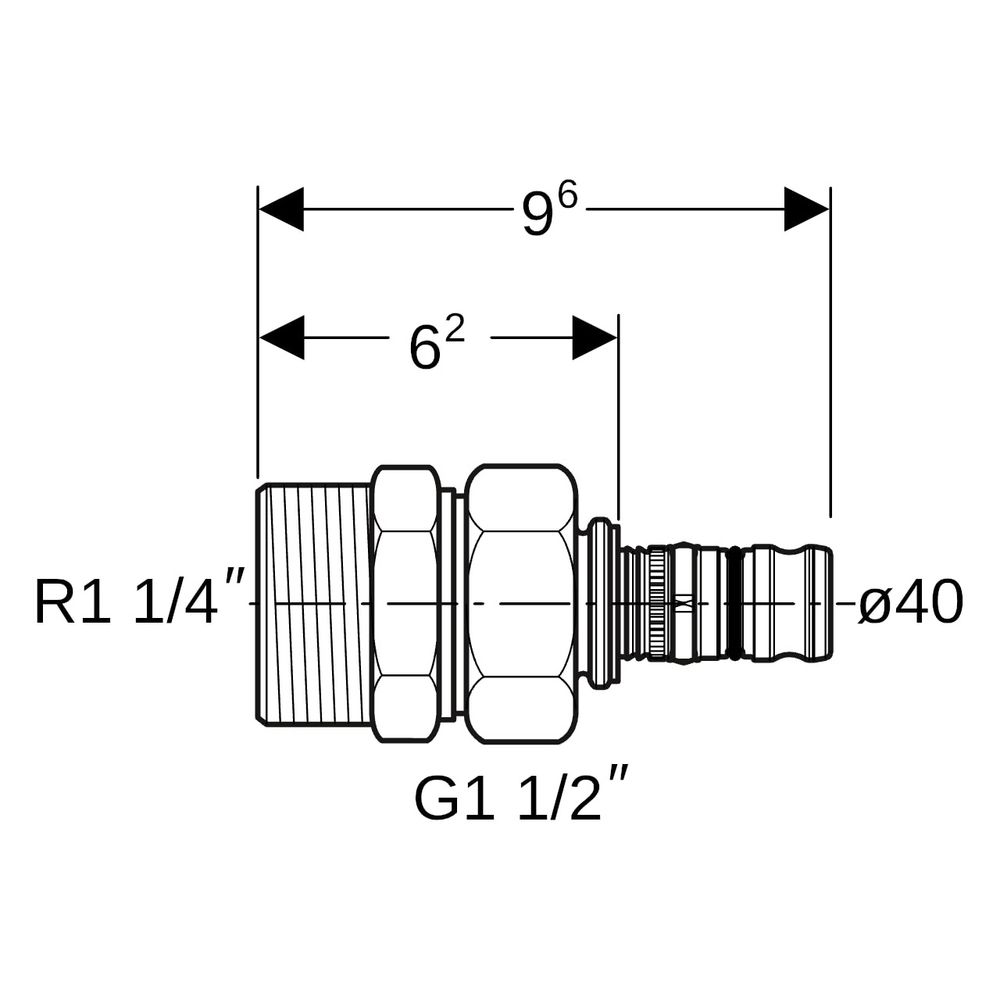Geberit Mepla Übergangsverschraubung mit Außengewinde, D 40mm, R 1 1/4", G 1 1/2", R... GEBERIT-605590005 4025416680246 (Abb. 7)