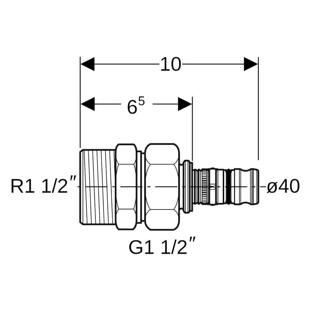 Geberit Mepla Übergangsverschraubung mit Außengewinde, D 40mm, R 1 1/2", G 1 1/2", R... GEBERIT-605591005 4025416680253 (Abb. 7)