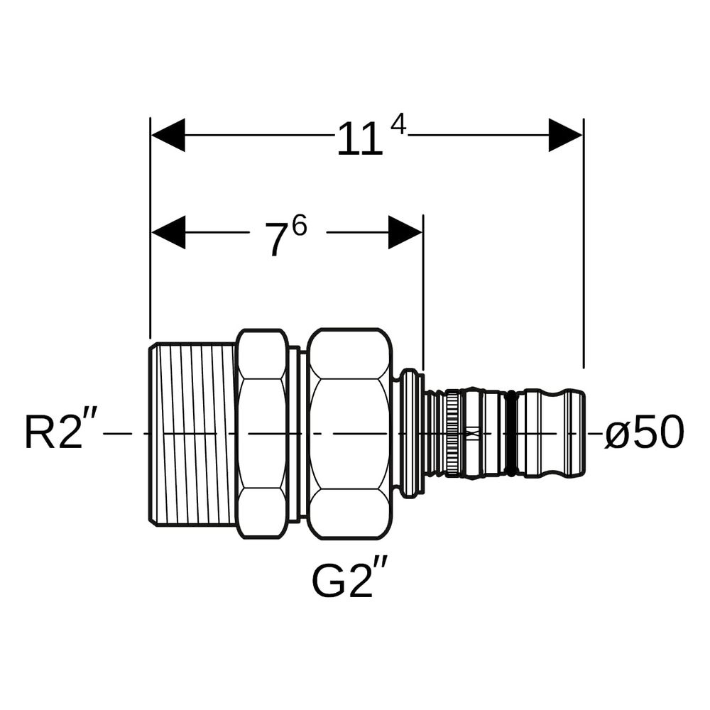 Geberit Mepla Übergangsverschraubung mit Außengewinde, D 50mm, R 2", G 2", Rotguss b... GEBERIT-606591005 4025416680413 (Abb. 7)