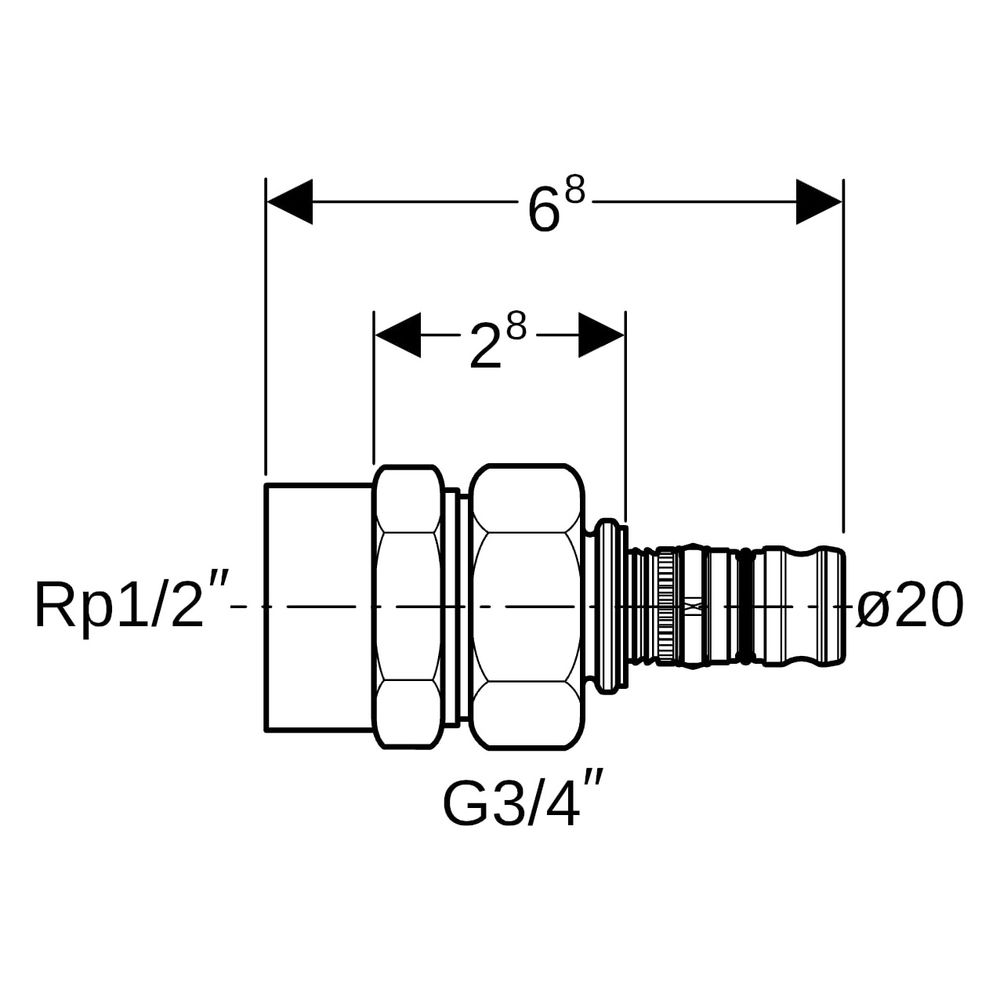 Geberit Mepla Übergangsverschraubung mit Innengewinde, D 20mm, Rp 1/2", Rotguss blei... GEBERIT-602595005 4025416679301 (Abb. 7)