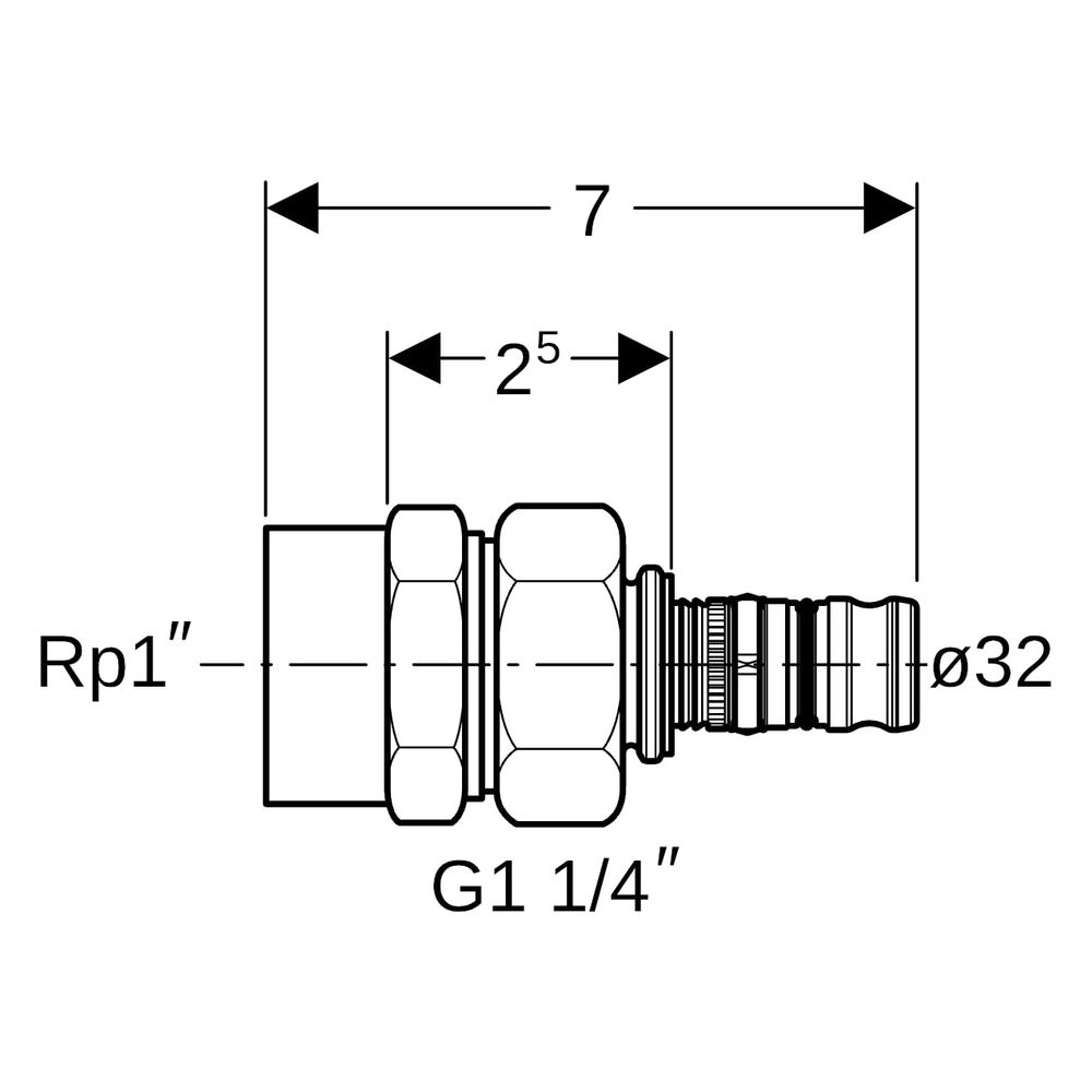 Geberit Mepla Übergangsverschraubung mit Innengewinde, D 32mm, Rp 1", Rotguss bleifr... GEBERIT-604595005 4025416679677 (Abb. 7)
