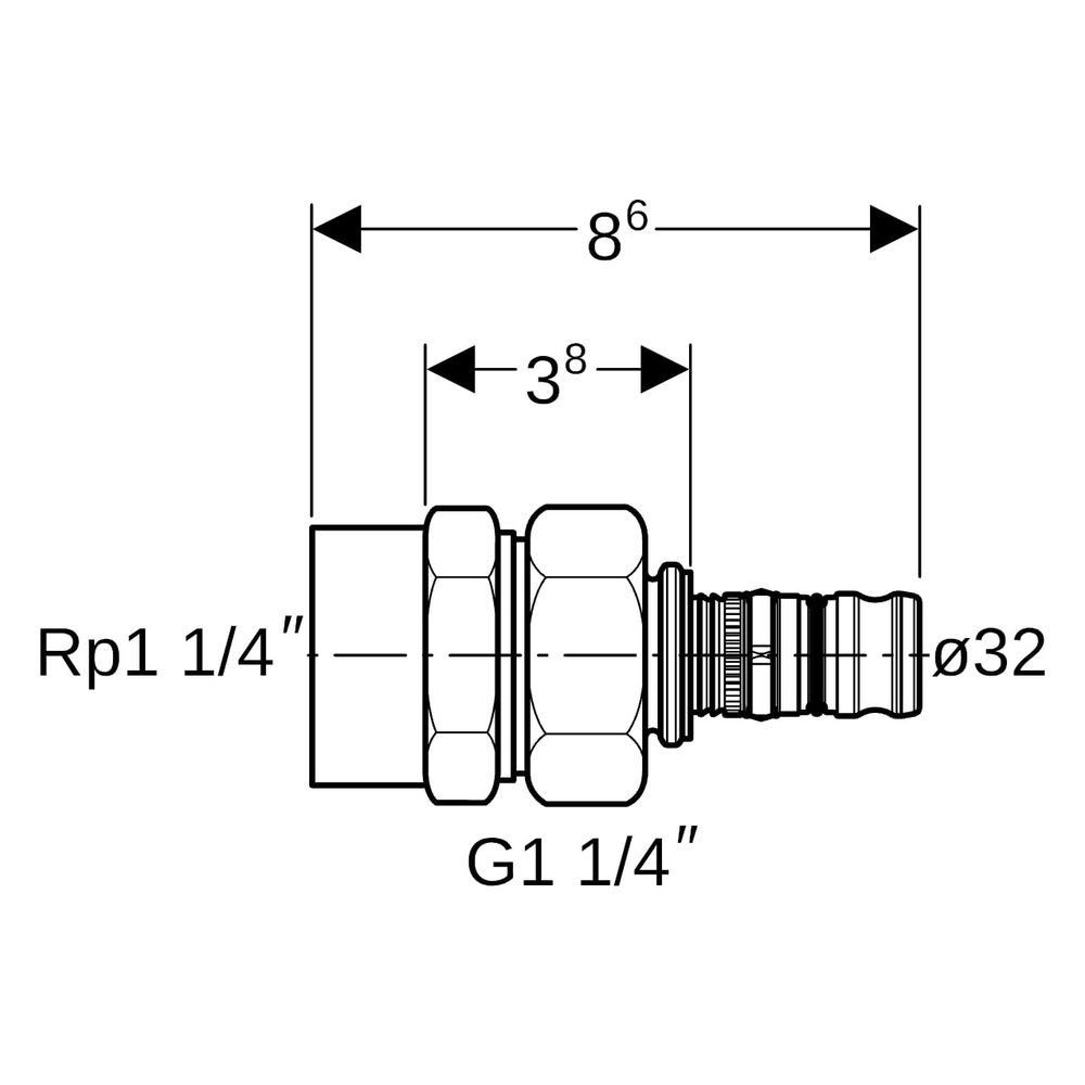 Geberit Mepla Übergangsverschraubung mit Innengewinde, D 32mm, Rp 1 1/4", Rotguss bl... GEBERIT-604596005 4025416679684 (Abb. 7)