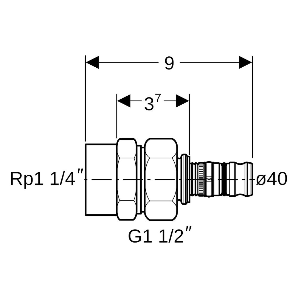 Geberit Mepla Übergangsverschraubung mit Innengewinde, D 40mm, Rp 1 1/4", Rotguss bl... GEBERIT-605595005 4025416680260 (Abb. 7)