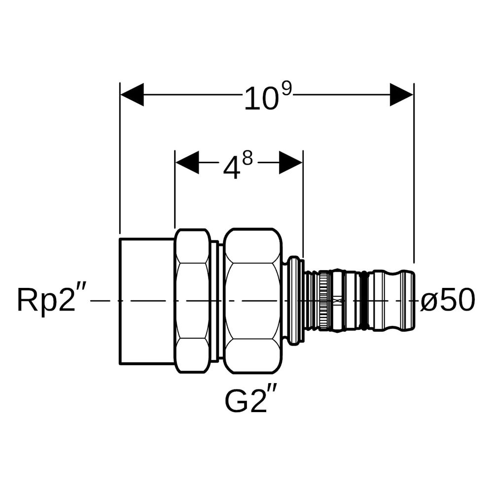 Geberit Mepla Übergangsverschraubung mit Innengewinde, D 50mm, Rp 2", Rotguss bleifr... GEBERIT-606596005 4025416680437 (Abb. 7)