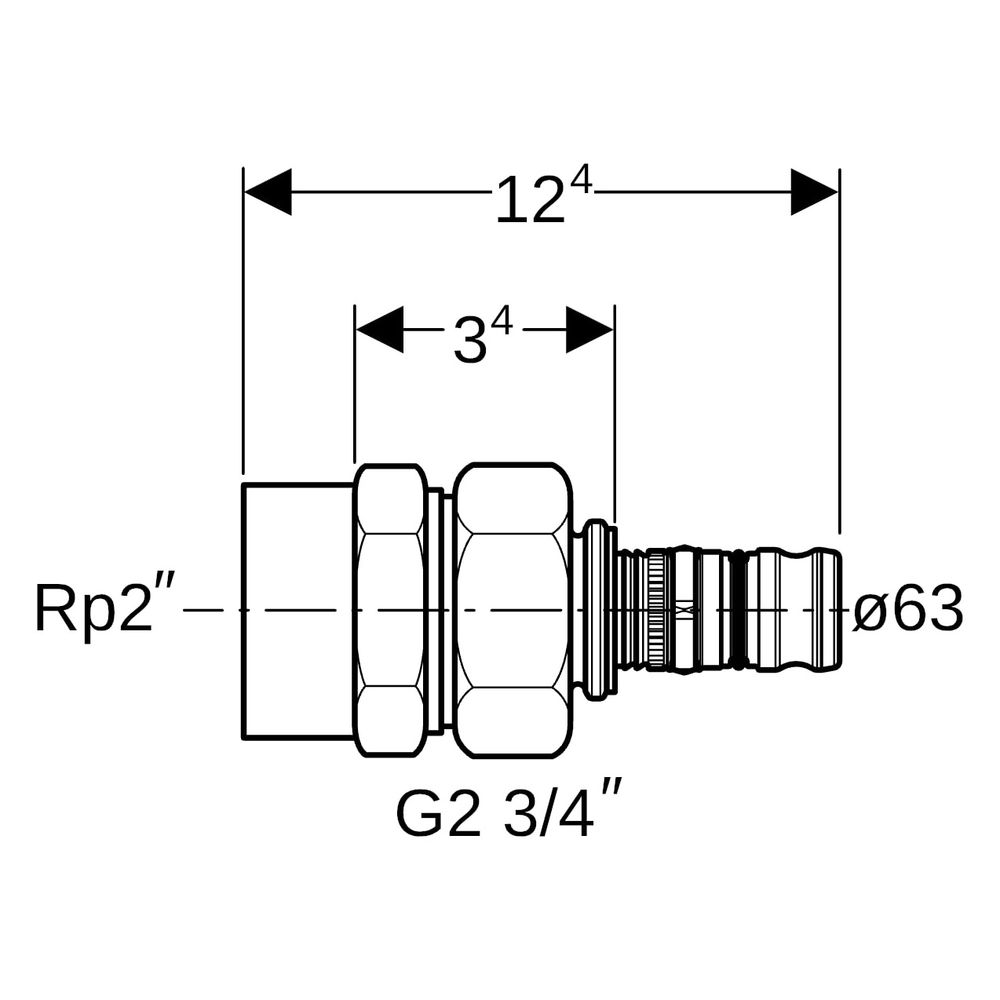 Geberit Mepla Übergangsverschraubung mit Innengewinde Außendurchmesser 63mm, Rp 2"... GEBERIT-607595005 4025416680574 (Abb. 7)