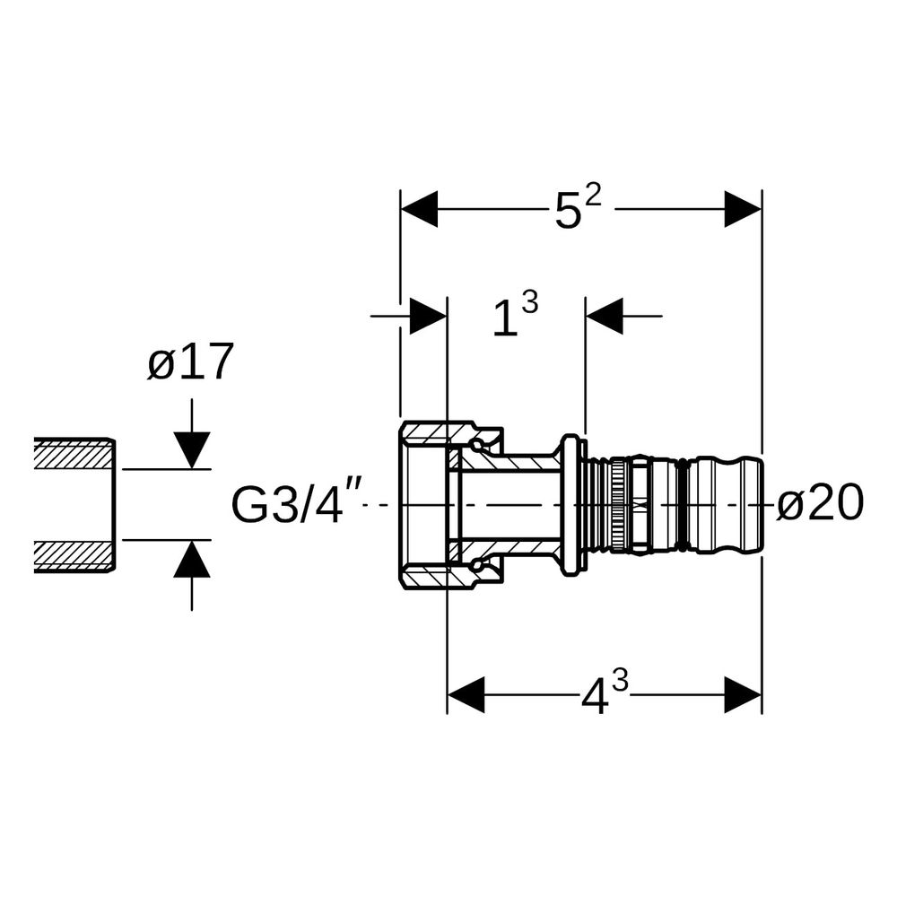 Geberit Mepla Übergang mit Überwurfmutter, D 20mm, ID 17mm, G 3/4", Rotguss bleifrei... GEBERIT-602583005 4025416679325 (Abb. 7)