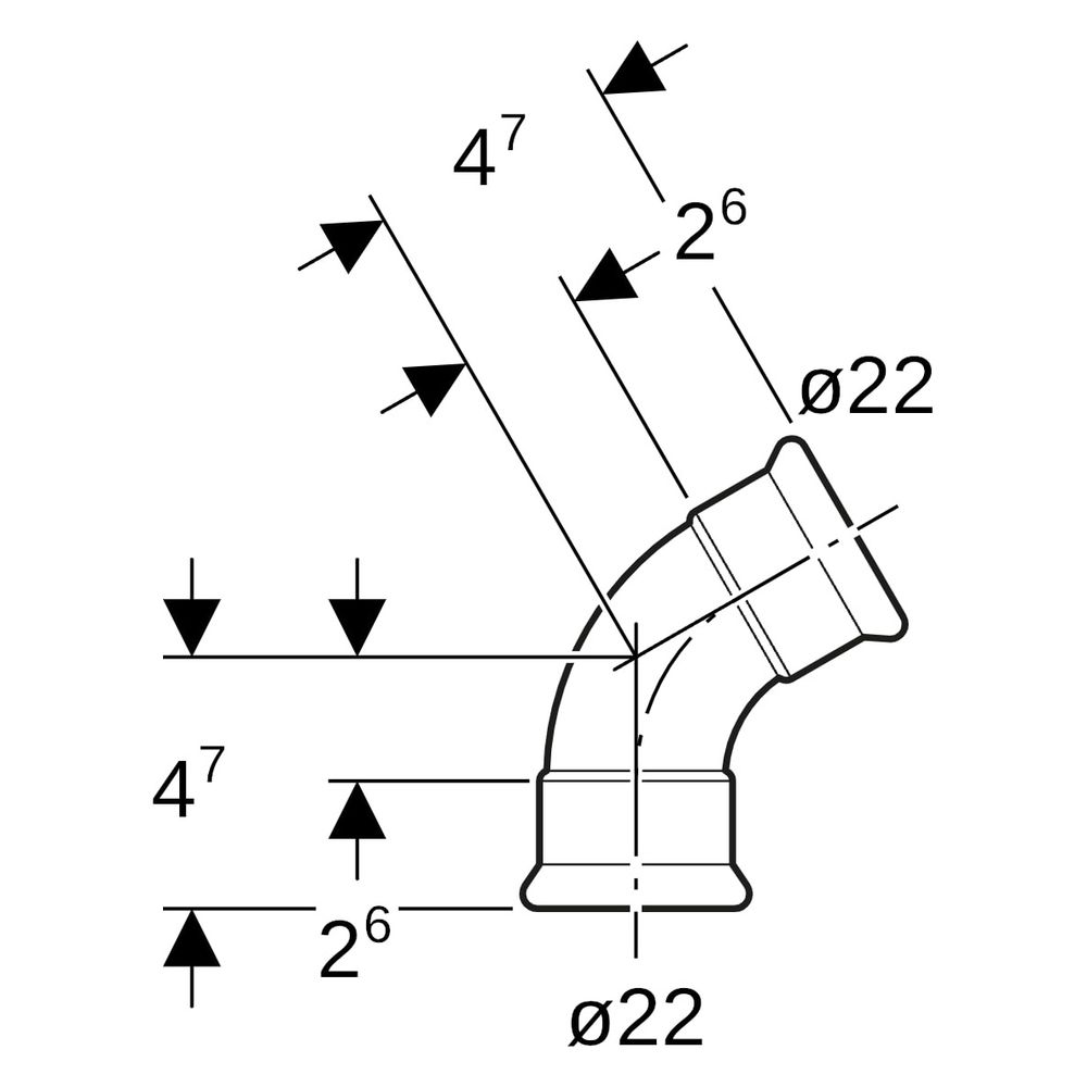 Geberit Mapress Edelstahl Bogen 60 Grad, DN 20, 22mm, Edelstahl, 36163... GEBERIT-36163 4024723361633 (Abb. 8)