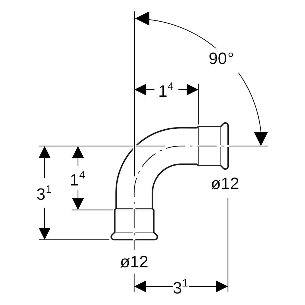 Geberit Mapress Bogen 90 Grad, DN 10, 12mm, Edelstahl, 30101... GEBERIT-30101 4024723301011 (Abb. 8)