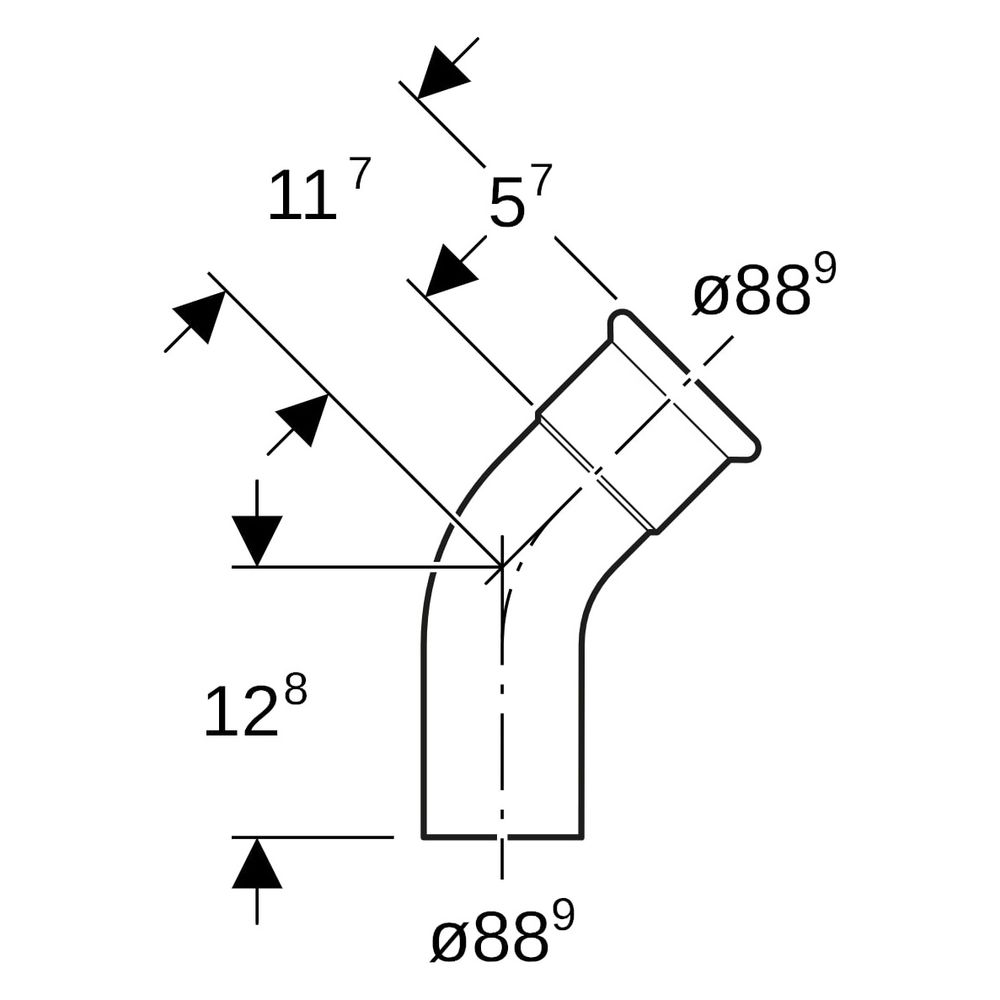 Geberit Mapress C-Stahl Bogen mit Einschubende 45 Grad, Außendurchmesser 88,9mm... GEBERIT-20710 4024723207108 (Abb. 8)