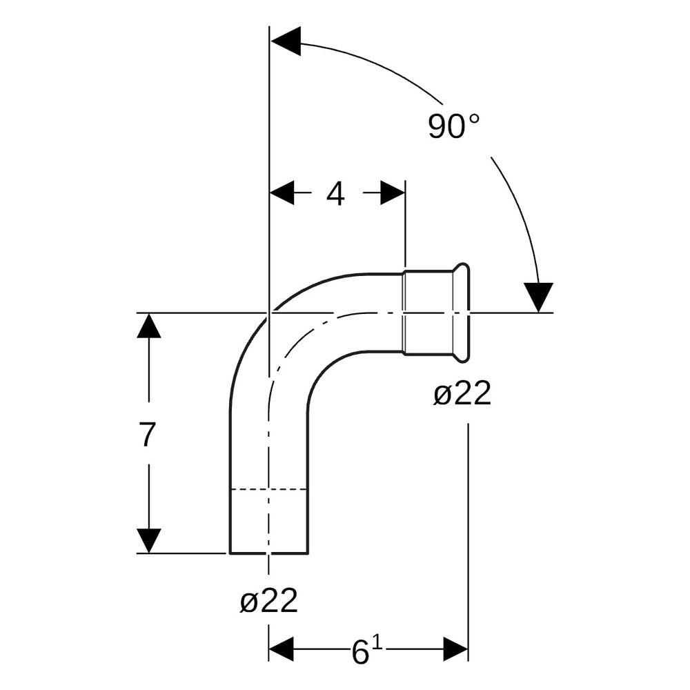 Geberit Mapress C-Stahl Bogen mit Einschubende 90 Grad, Außendurchmesser 22mm... GEBERIT-20304 4024723203049 (Abb. 8)