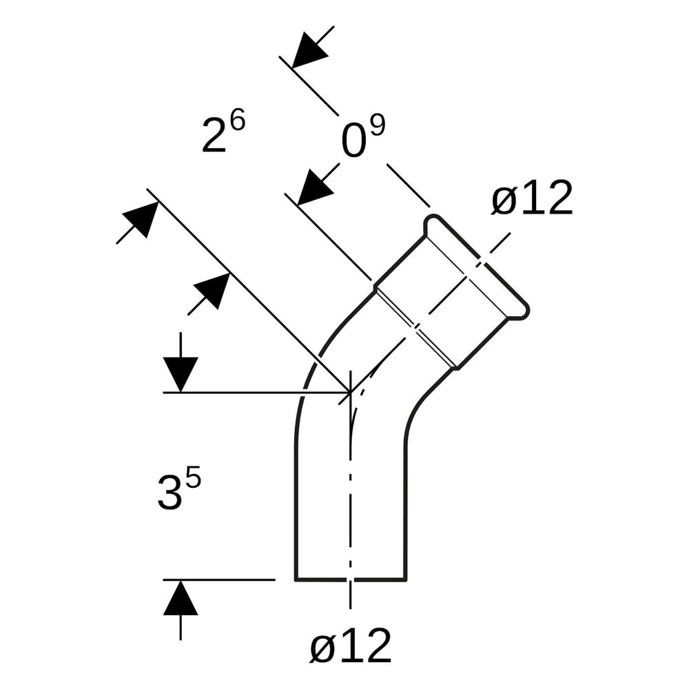 Geberit Mapress Kupfer Bogen mit Einschubende 45 Grad, Außendurchmesser 12mm... GEBERIT-60701 4024723607014 (Abb. 8)