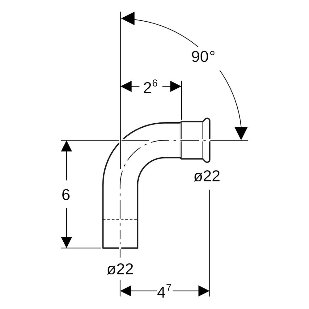 Geberit Mapress Kupfer Bogen mit Einschubende 90 Grad, Außendurchmesser 22mm... GEBERIT-60304 4024723603047 (Abb. 8)