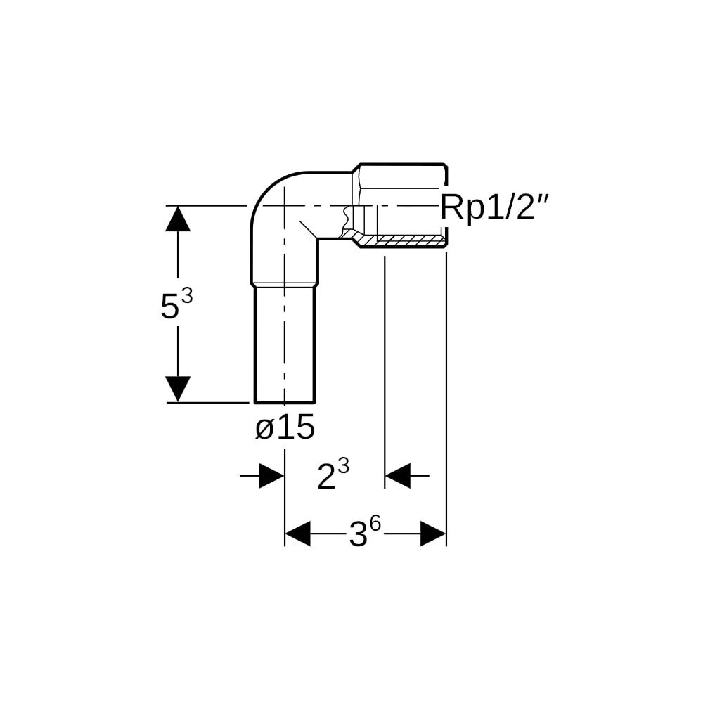 Geberit Mapress Edelstahl Übergangswinkel 90 Grad mit Innengewinde und Einschubende d 15... GEBERIT-33203 4024723332039 (Abb. 5)