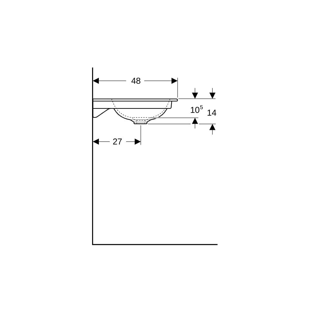 Geberit ONE Möbelwaschtisch Abgang vertikal, Breite 105cm, Tiefe 48cm, Hahnloch mitt... GEBERIT-505010014 4025410953544 (Abb. 9)