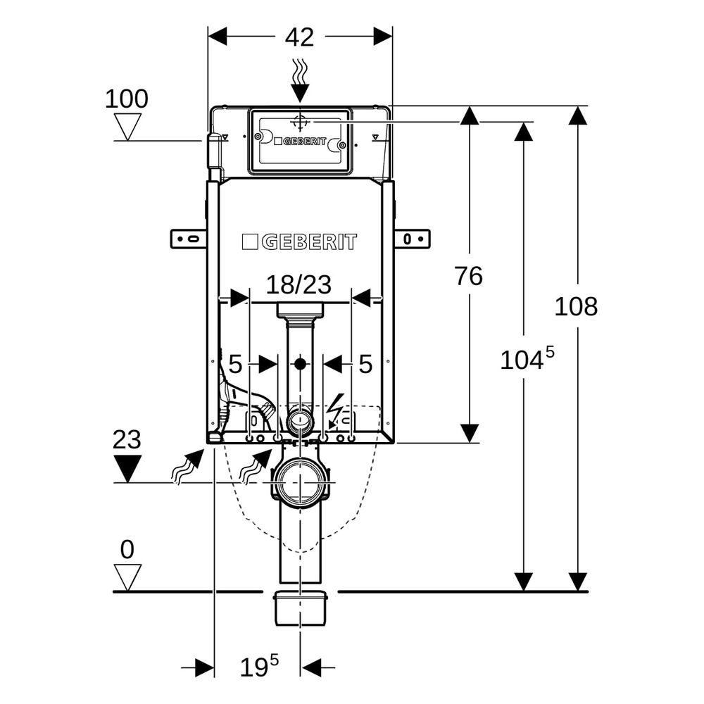 Geberit KombifixBasic Element für Wand-WC 108cm, mit Delta Unterputzspülkasten 12cm... GEBERIT-110100001 4025416799856 (Abb. 16)