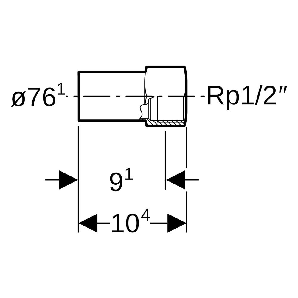 Geberit Mapress Edelstahl Übergang mit Innengewinde und Einschubende D 76,1mm, Rp 1/2"... GEBERIT-33860 4024723338604 (Abb. 6)