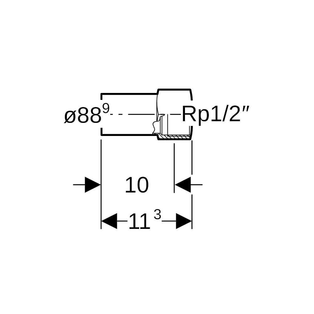 Geberit Mapress Edelstahl Übergang mit Innengewinde und Einschubende d 88,9mm, Rp 1/2″... GEBERIT-33862 4024723338628 (Abb. 5)