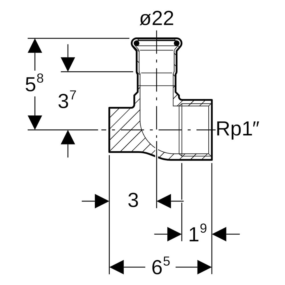 Geberit Mapress Edelstahl Anschlusswinkel 90 Grad abgesetzt, Lochkreis 50mm, Gas D 22mm,... GEBERIT-91099 4024723910992 (Abb. 7)