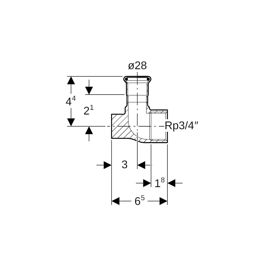 Geberit Mapress Kupfer Anschlusswinkel 90 Grad abgesetzt, Lochkreis 50mm, Gas d 28mm, Rp... GEBERIT-91104 4024723911043 (Abb. 5)
