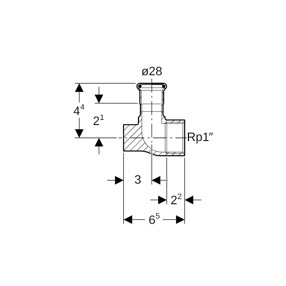 Geberit Mapress Kupfer Anschlusswinkel 90 Grad abgesetzt, Lochkreis 50mm, Gas d 28mm, Rp... GEBERIT-91106 4024723911067 (Abb. 5)