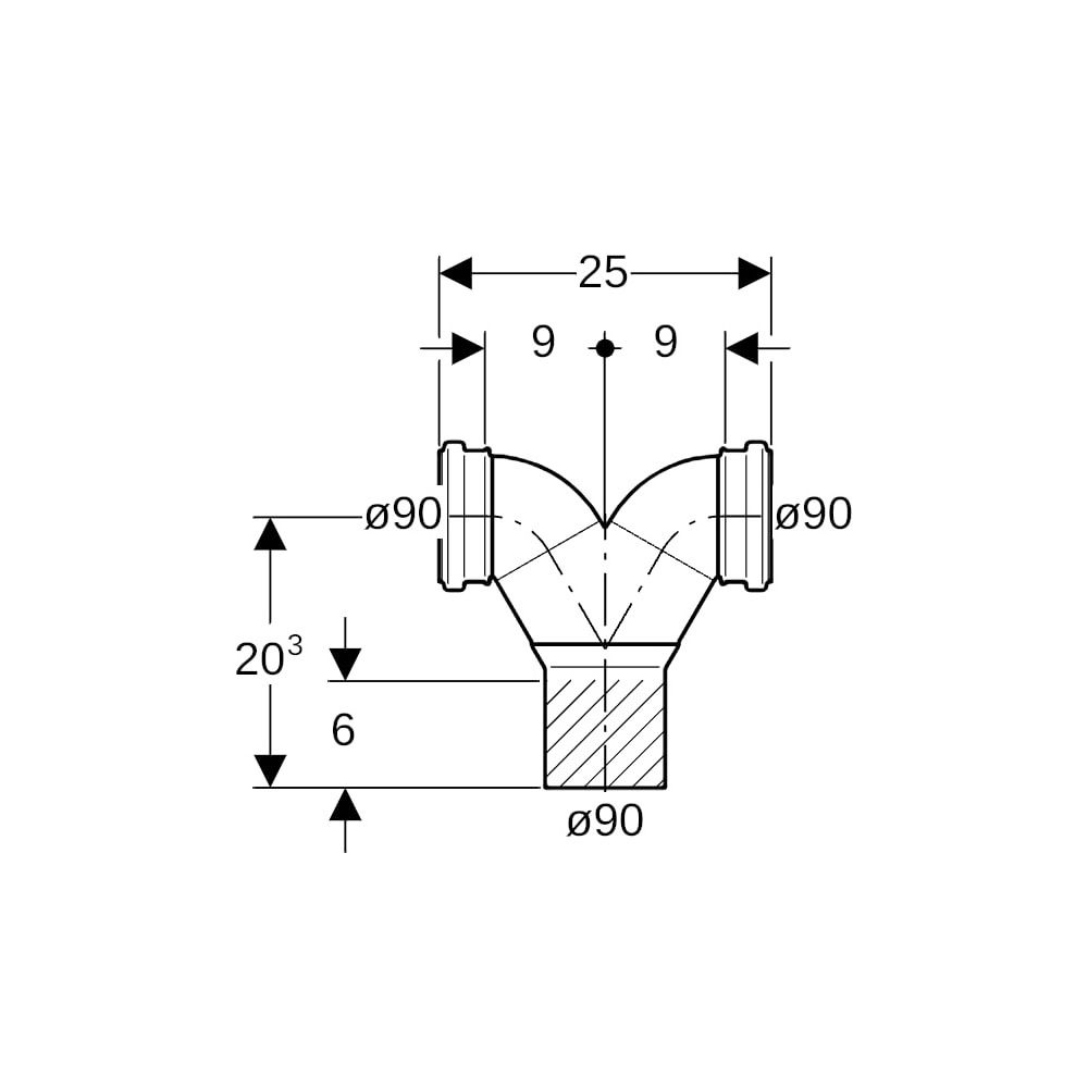 Geberit Silent db20 Doppelanschlussbogen 90 Grad d 90mm, d1 90mm... GEBERIT-308923141 4025416827160 (Abb. 5)