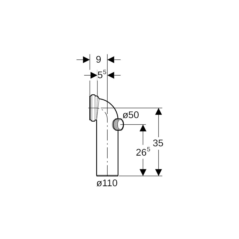 Geberit Anschlussbogen 90 Grad mit Zusatzanschluss rechts Außendurchmesser 110mm, Al... GEBERIT-152615111 4025416019374 (Abb. 7)