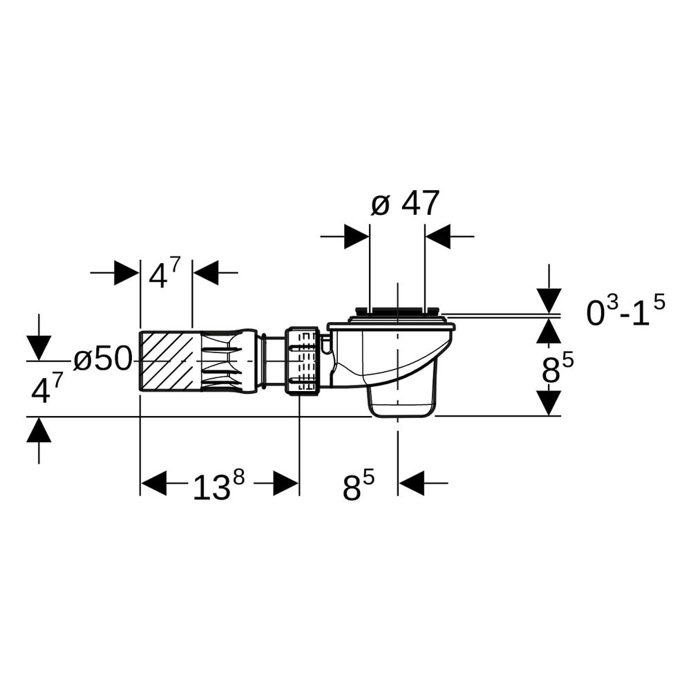 Geberit Duschwannenablauf d52, DN 50, 90mm, Edelstahl, 150680001... GEBERIT-150680001 4025416863786 (Abb. 10)