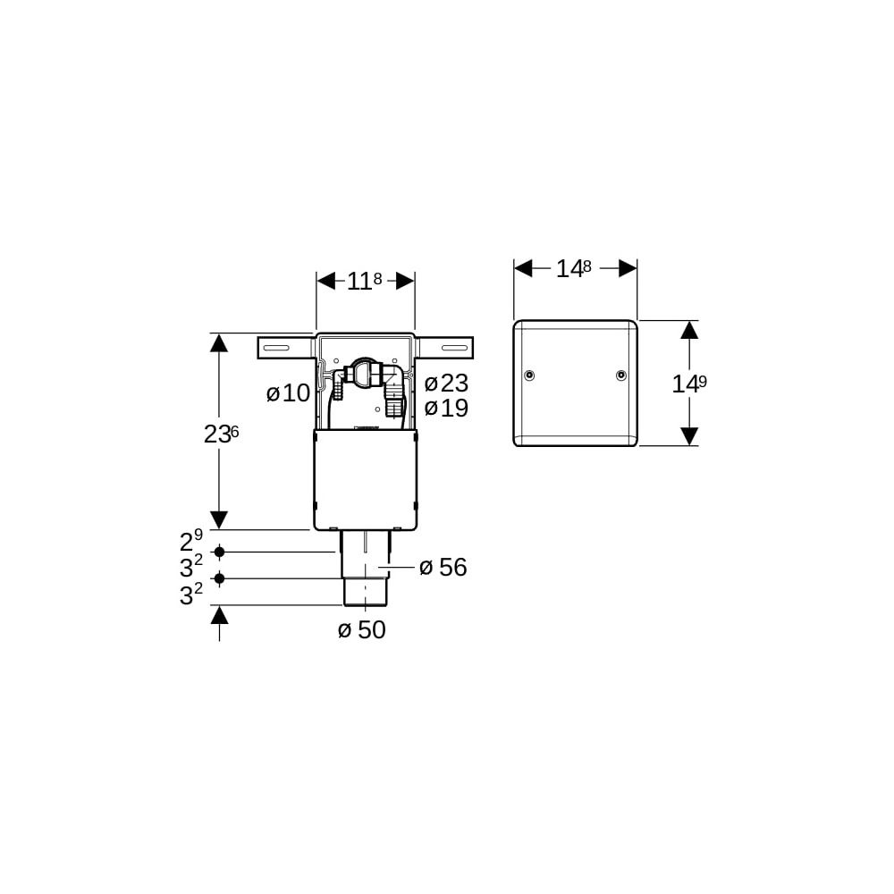 Geberit Unterputz-Geruchsverschluss für Geräte mit zwei Anschlüssen, Wandeinbaukaste... GEBERIT-152233001 4025416665328 (Abb. 6)