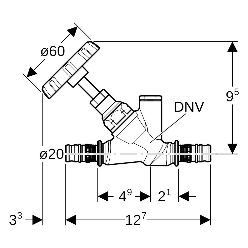 Geberit Mepla Schrägsitz-Absperrventil, D 20mm, PN 10 bar, Rotguss, 602032001... GEBERIT-602032001 4025416710257 (Abb. 7)