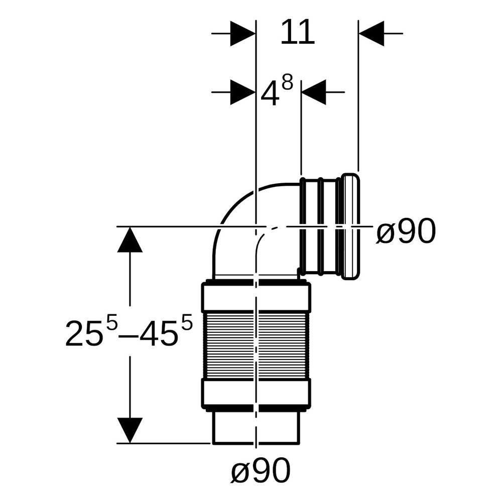 Geberit Anschlussbogen für WC, 90 Grad, ausziehbar, DN 90, PE-HD, 241521001... GEBERIT-241521001 4025416724193 (Abb. 6)