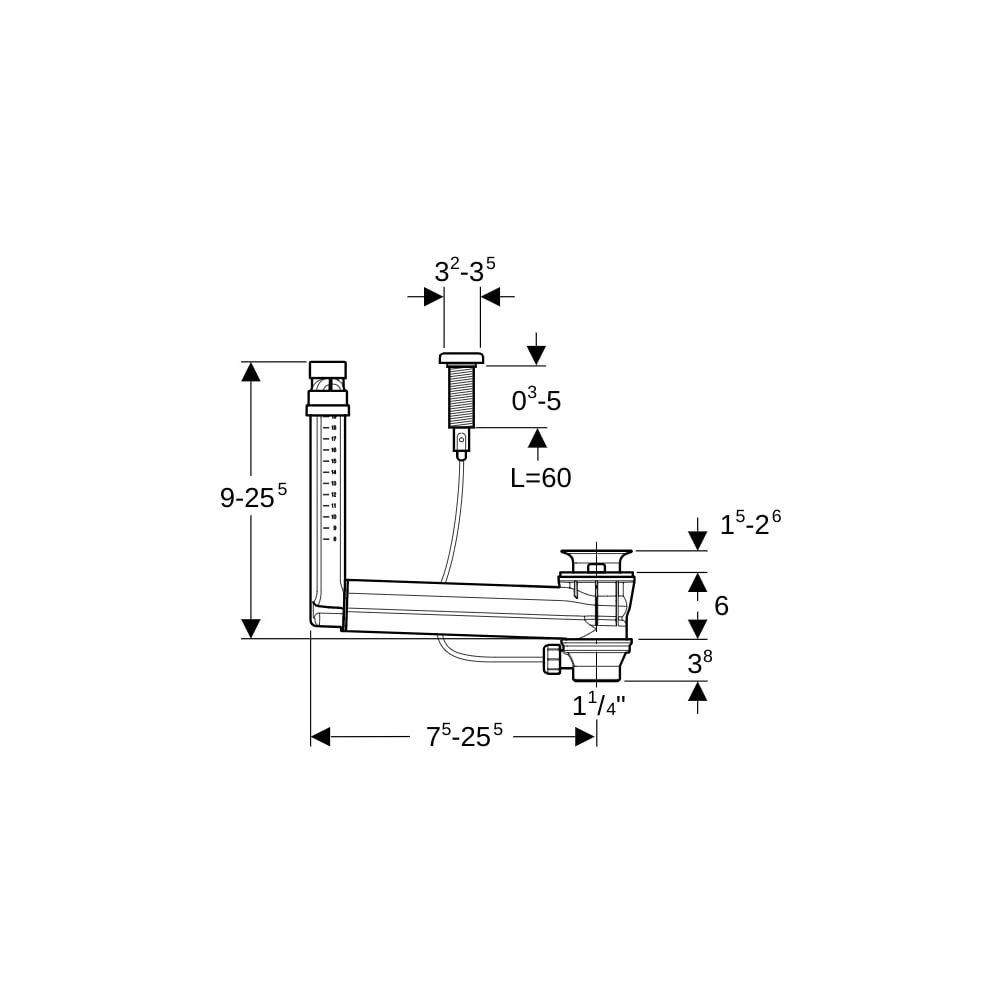 Geberit Clou Waschbeckenanschluss mit Kabelzug, Drehgriff Außendurchmesser 32mm... GEBERIT-152019001 4025416729846 (Abb. 5)