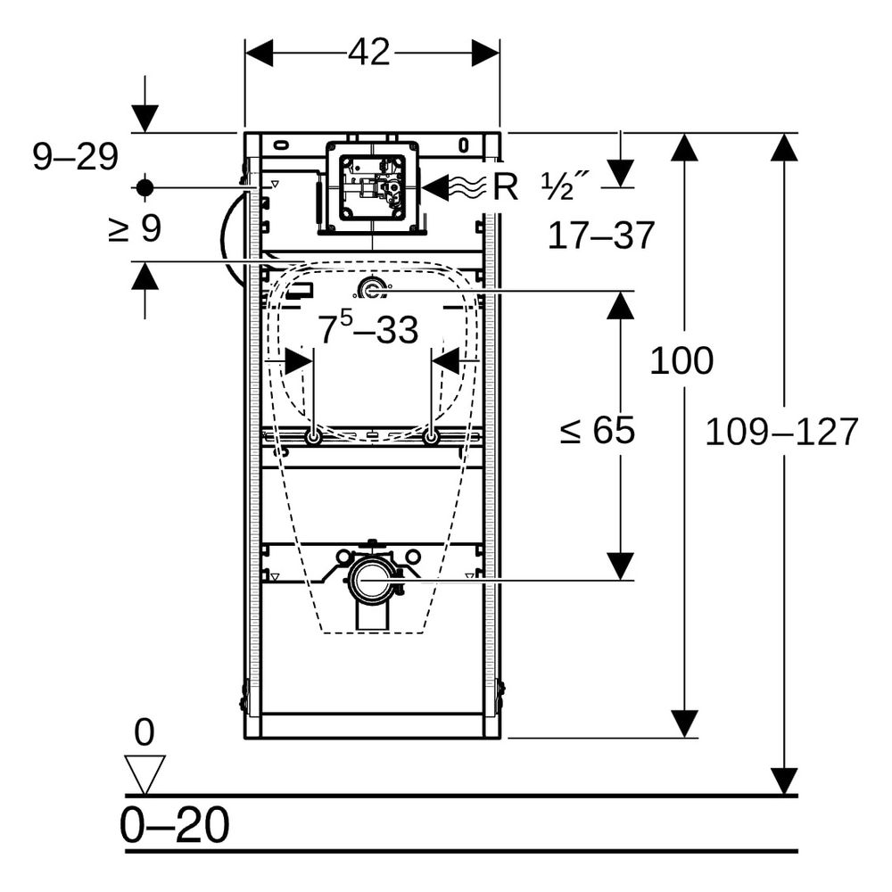 Geberit GIS Montageelement für Urinal, 109-127x42x10cm, Stahl, sendzimirverzinkt... GEBERIT-461621001 4025416756590 (Abb. 10)