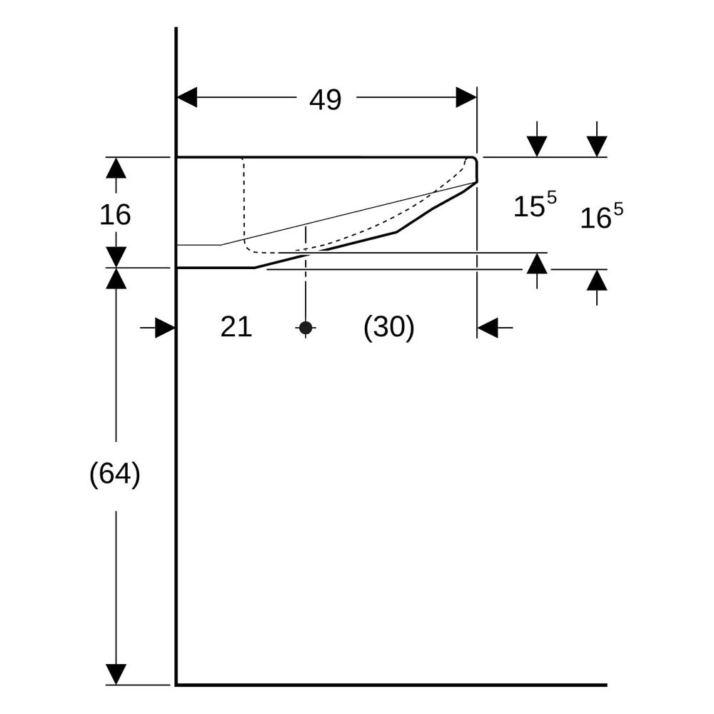Geberit Paracelsus Waschtisch, Breite 64cm, Tiefe 49cm, ohne Hahnloch, ohne Überlau... GEBERIT-251060600 4022009221749 (Abb. 10)