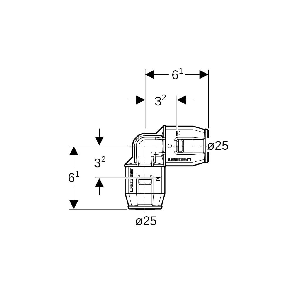 Geberit PushFit Winkel 90 Grad Außendurchmesser 25mm... GEBERIT-652270001 4025416709060 (Abb. 5)