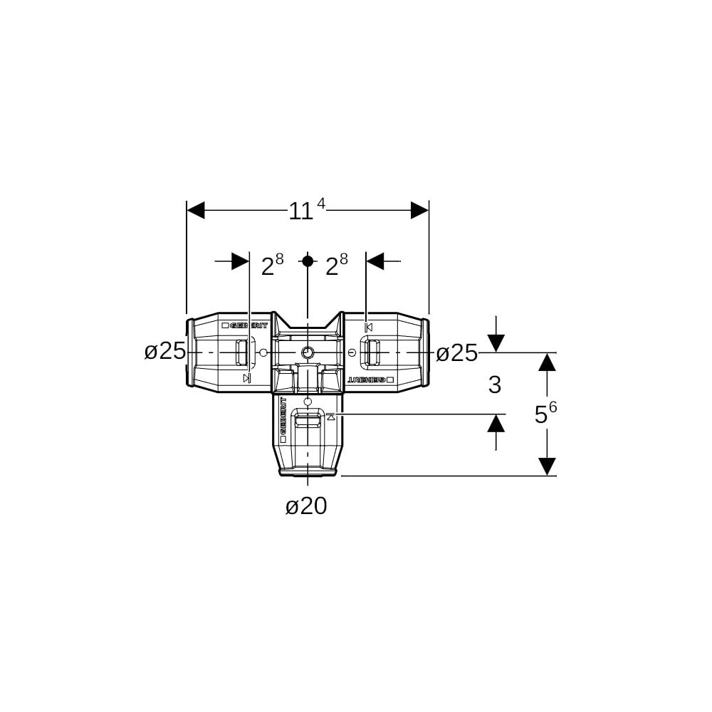 Geberit PushFit T-Stück reduziert, PVDF, d 25mm, d1 20mm, d2 25mm... GEBERIT-652315001 4025416709534 (Abb. 5)