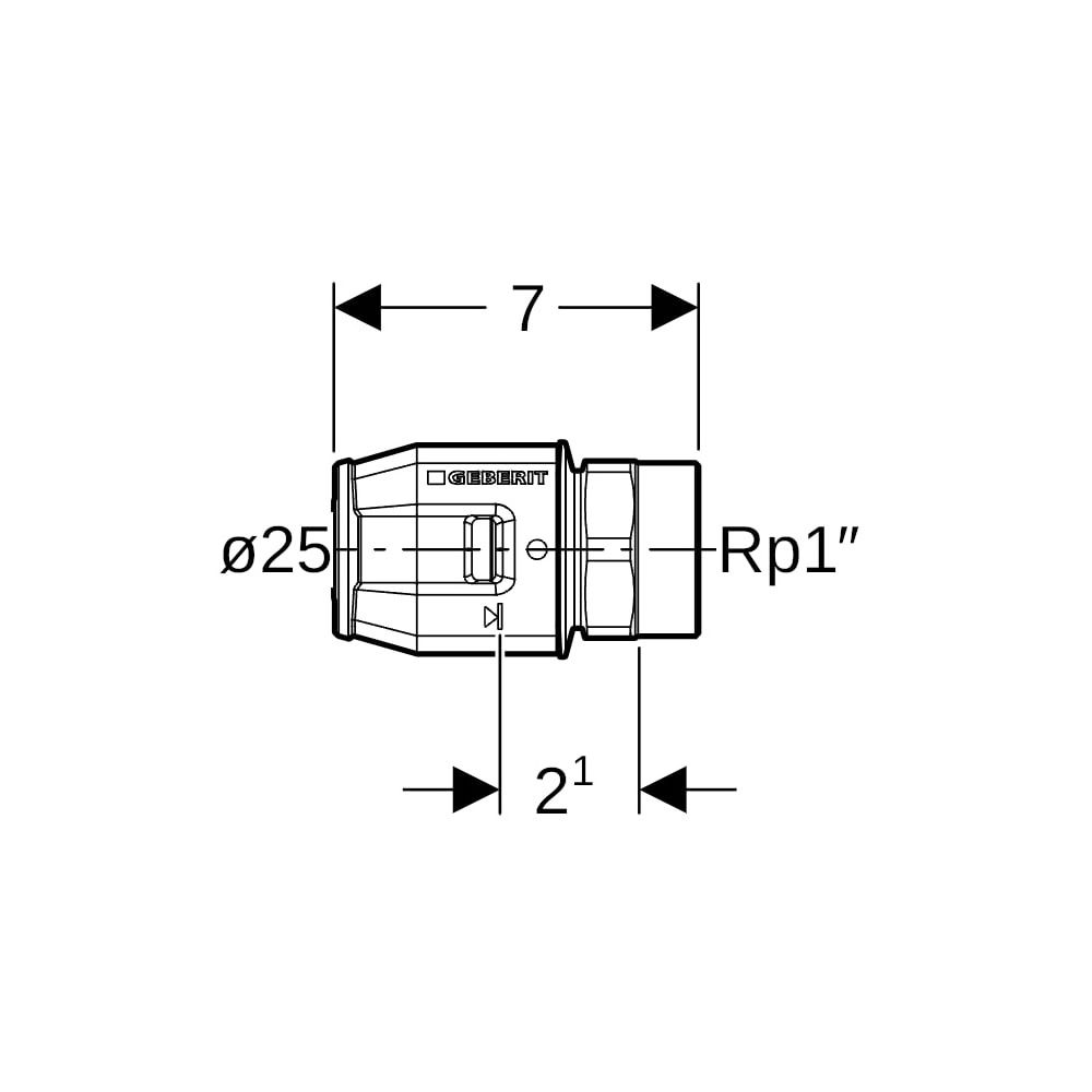 Geberit PushFit Übergang mit Innengewinde, d 25mm, Rp 1″, Rotguss bleifrei... GEBERIT-652543001 4025416726302 (Abb. 5)