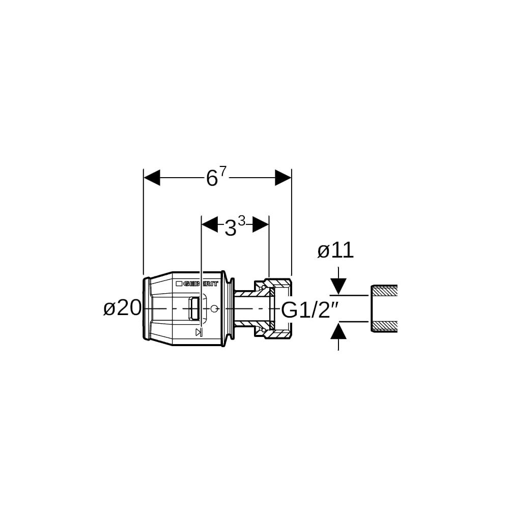Geberit PushFit Übergang mit Überwurfmutter, d 20mm, di 11mm, G 1/2″, Rotguss bleifr... GEBERIT-651581001 4025416714927 (Abb. 5)