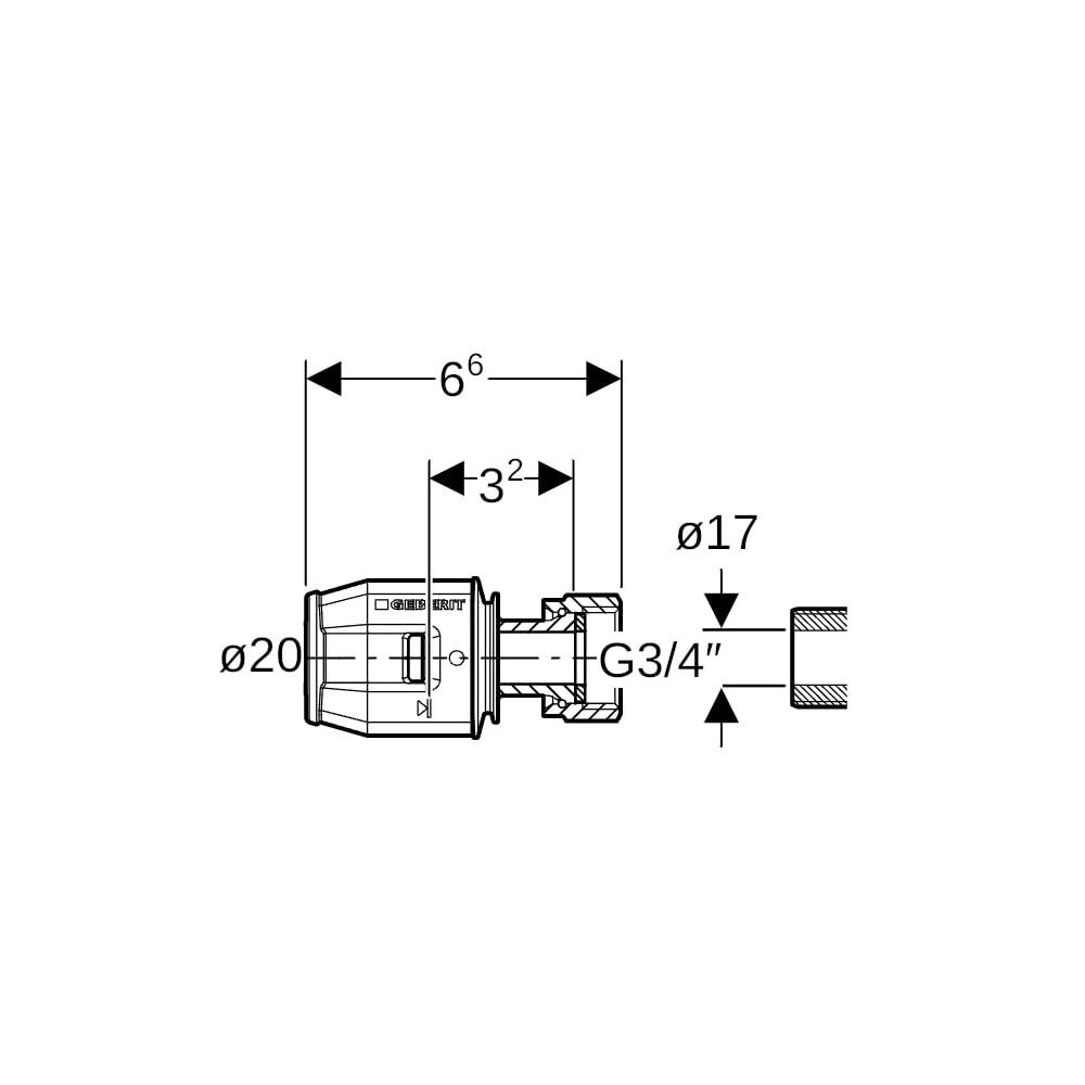 Geberit PushFit Übergang mit Überwurfmutter, d 20mm, di 17mm, G 3/4″, Rotguss bleifr... GEBERIT-651582001 4025416107576 (Abb. 5)
