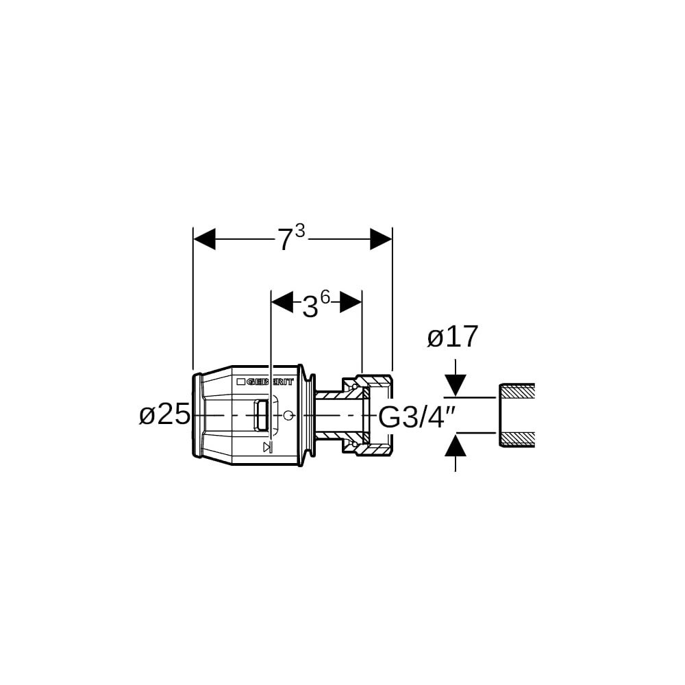 Geberit PushFit Übergang mit Überwurfmutter, d 25mm, di 17mm, G 3/4″, Rotguss bleifr... GEBERIT-652582001 4025416715153 (Abb. 5)