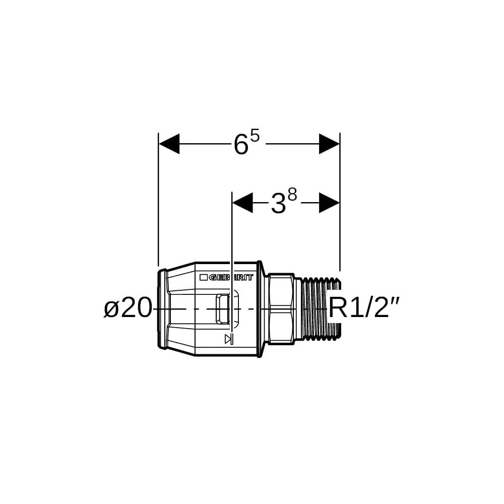 Geberit PushFit Übergang mit Außengewinde CW617N, d 20mm, R 1/2″... GEBERIT-651551001 4025416715245 (Abb. 5)