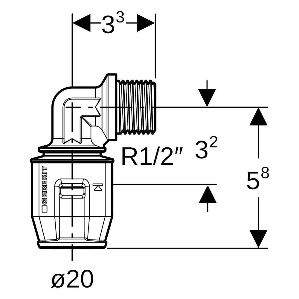 Geberit PushFit Übergangsbogen 90 Grad mit Außengewinde, d 20mm, R 1/2", Rotguss ble... GEBERIT-651241001 4025416726661 (Abb. 7)