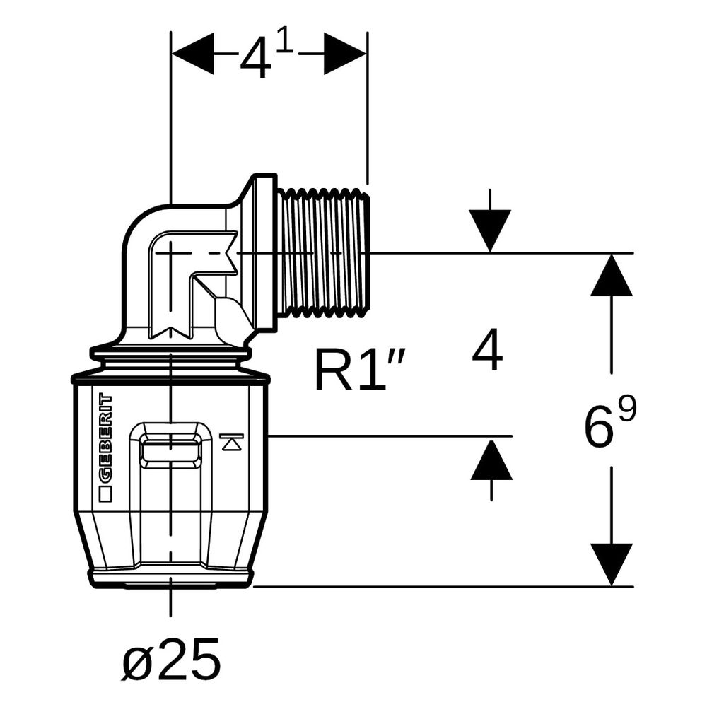 Geberit PushFit Übergangswinkel 90 Grad mit Außengewinde CW617N, d 25mm, R 1″... GEBERIT-652263001 4025416109532 (Abb. 7)