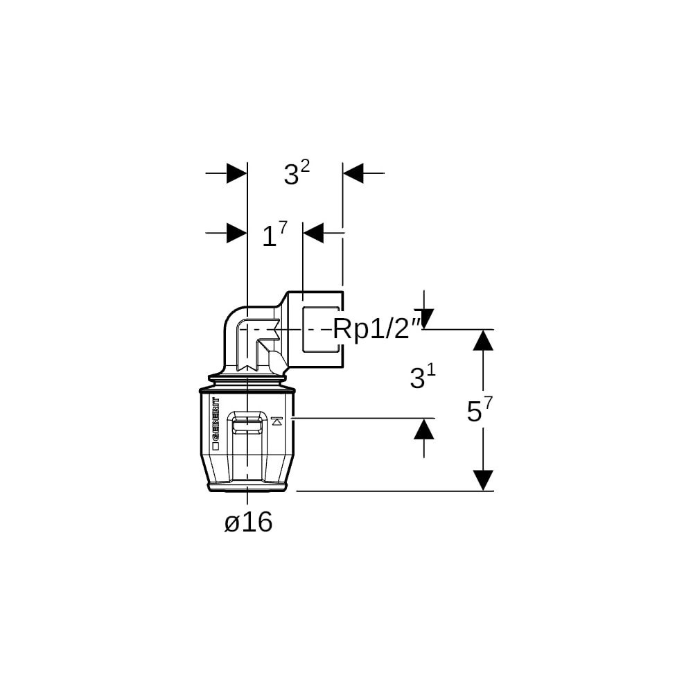 Geberit PushFit Übergangsbogen 90 Grad mit Innengewinde, d 16mm, Rp 1/2″, Rotguss bl... GEBERIT-650251001 4025416711339 (Abb. 5)