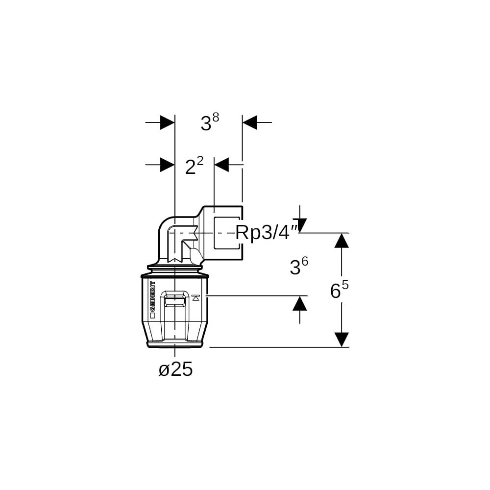 Geberit PushFit Übergangsbogen 90 Grad mit Innengewinde, d 25mm, Rp 3/4″, Rotguss bl... GEBERIT-652252001 4025416711315 (Abb. 5)