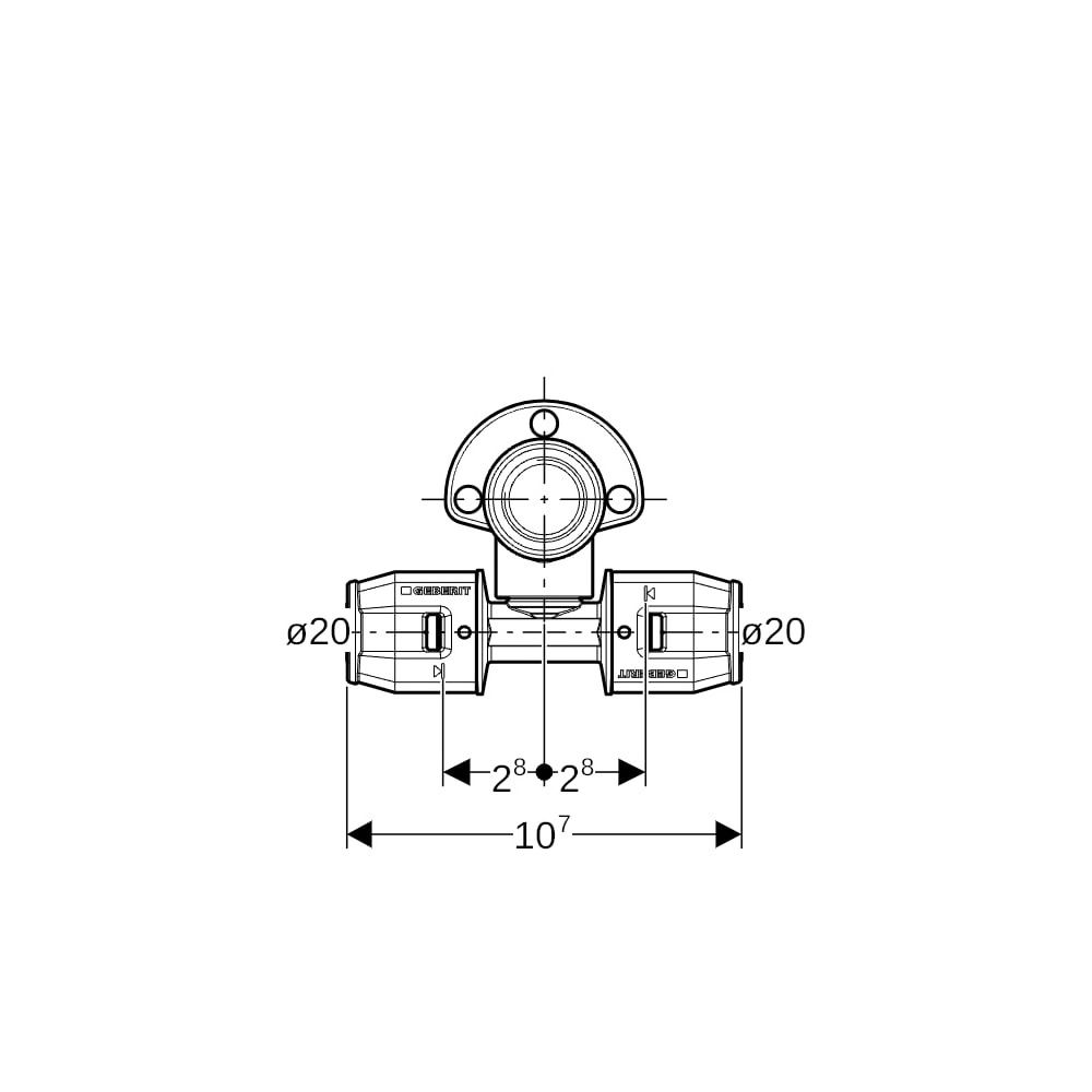 Geberit PushFit T-Anschlusswinkel 90 Grad abgesetzt CW617N, d 20mm, Rp 1/2″, L1 10,7... GEBERIT-651293001 4025416716174 (Abb. 6)