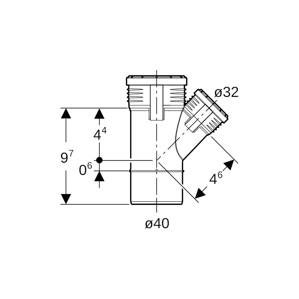 Geberit Silent-PP Abzweig 45 Grad Außendurchmesser Außendurchmesser 40mm, d1 32mm... GEBERIT-390130141 4025416085409 (Abb. 5)