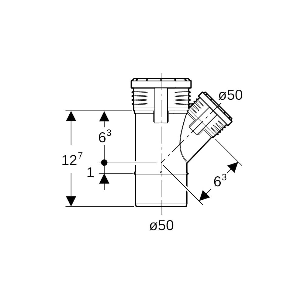 Geberit Silent-PP Abzweig 45 Grad Außendurchmesser Außendurchmesser 50mm, d1 50mm... GEBERIT-390232141 4025416936442 (Abb. 5)