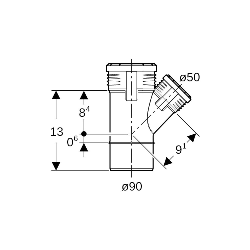 Geberit Silent-PP Abzweig 45 Grad Außendurchmesser Außendurchmesser 90mm, d1 50mm... GEBERIT-390432141 4025416937067 (Abb. 5)